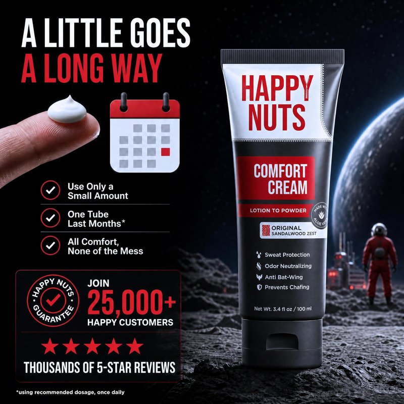 HAPPY NUTS Comfort Cream Deodorant For Men: Anti-Chafing Sweat Defense, Odor Control, Aluminum-Free Mens Deodorant & Hygiene Products for Men's Private Parts 3.4 Fl Oz (2 Pack), Original Scent