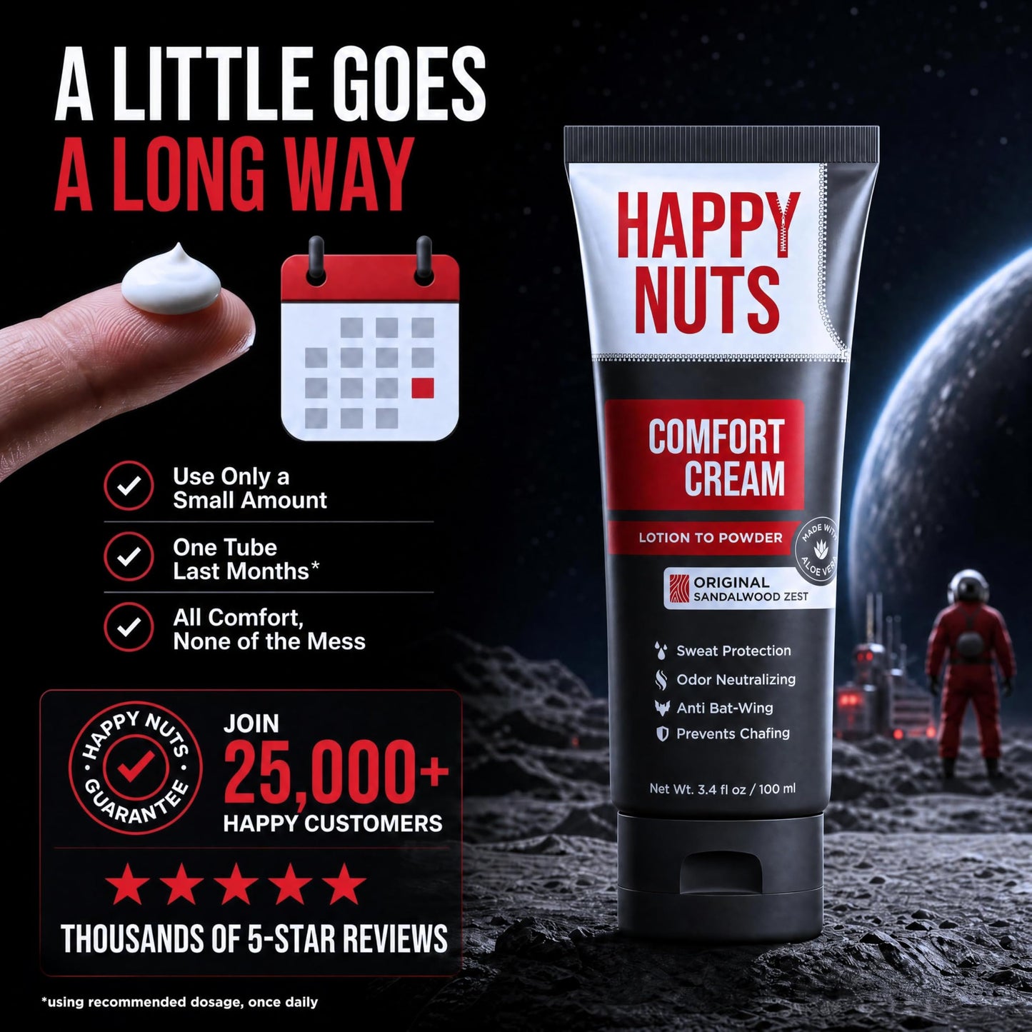 HAPPY NUTS Comfort Cream Deodorant For Men: Anti-Chafing Sweat Defense, Odor Control, Aluminum-Free Mens Deodorant & Hygiene Products for Men's Private Parts 3.4 Fl Oz (2 Pack), Fragrance-Free
