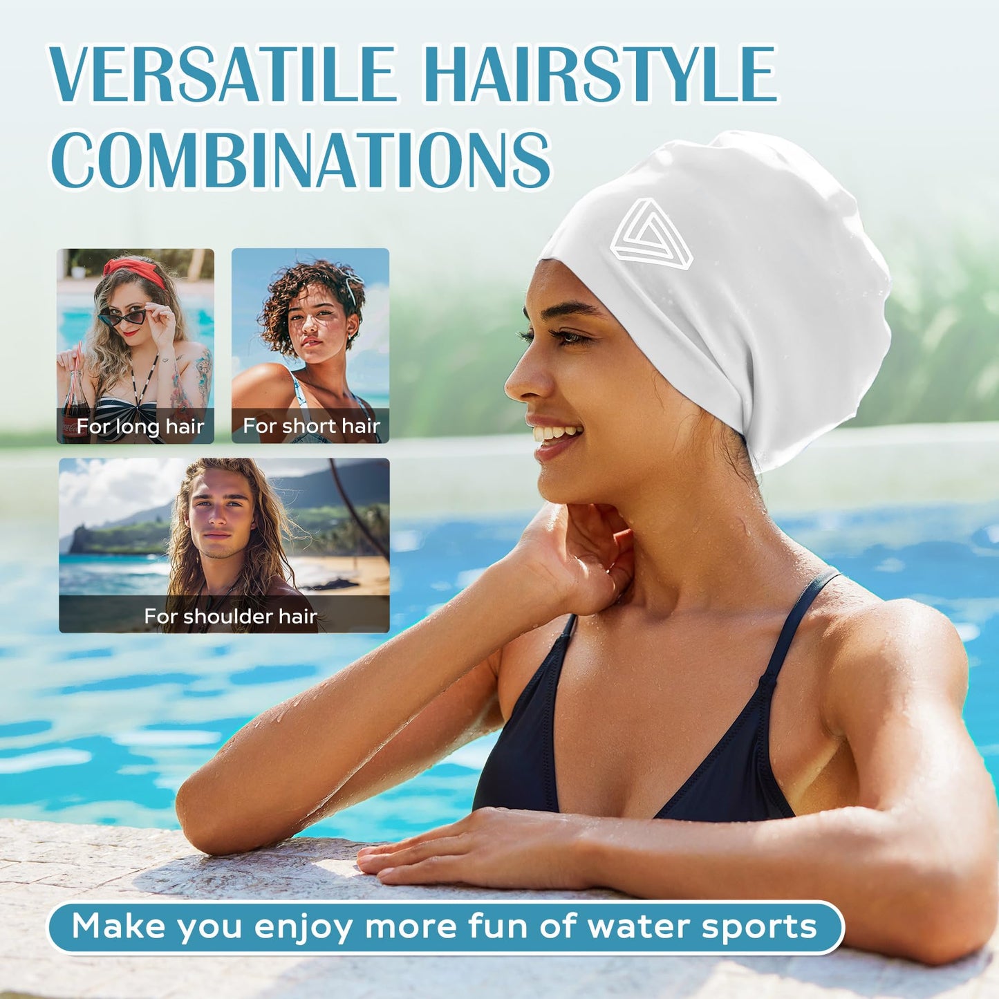 Large Swimming Cap, Suitable for Men and Women, Specially Designed Swimming Cap, Suitable for Very Long and Thick Curly Hair and Braids, Keep Hair Dry (White)