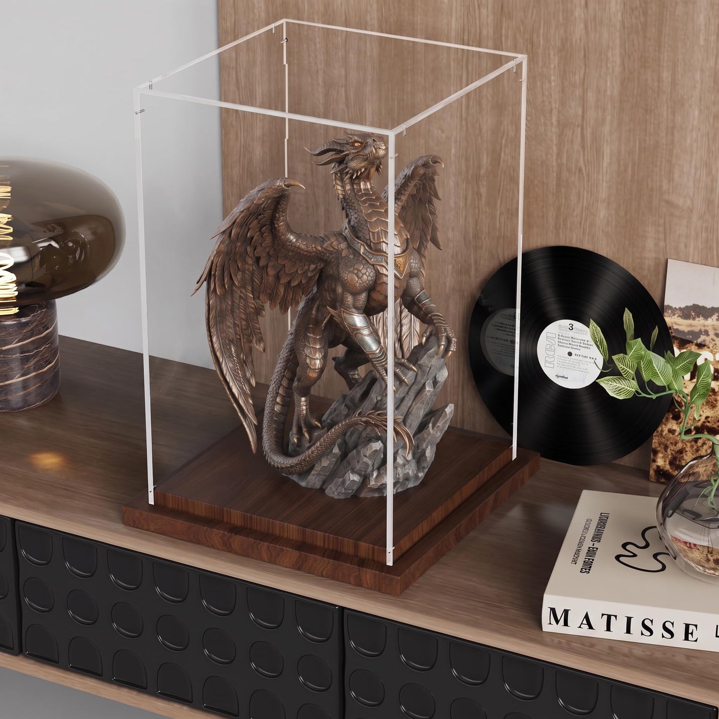 VGMiu Display Clear Cases for Collectibles with Wood Base Clear Case Box