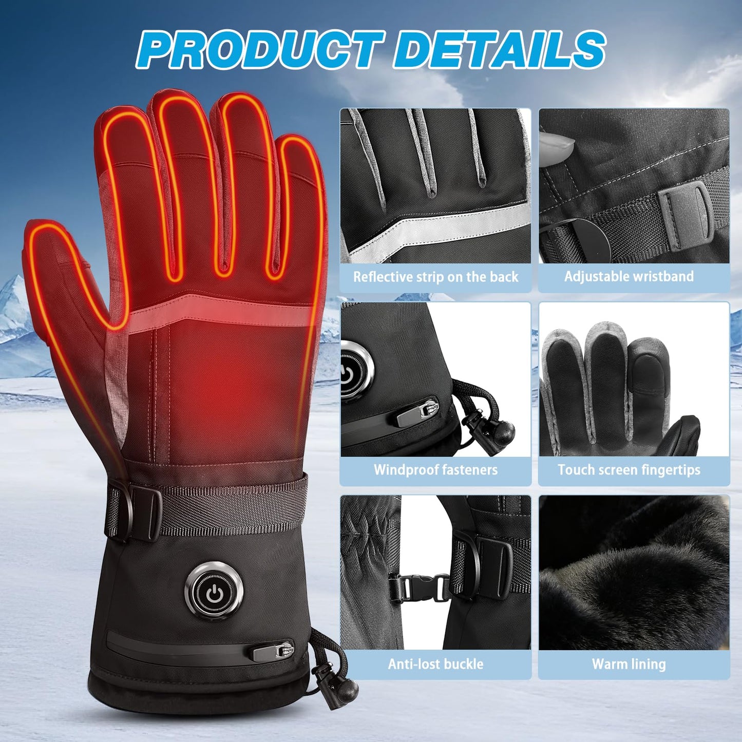 Heated Gloves for Women 5V 5000mAh Rechargeable Battery Electric Hand Warmers with Touch Screen Non-Slip Adjustable Wrist Design for Cold Weather Driving Skiing Hiking