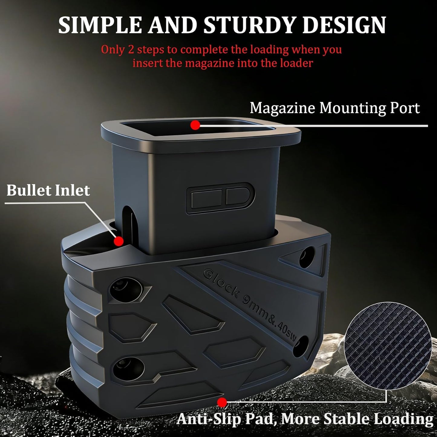 GLOCK Magazine Loader - 9mm/.40 S&W Compatible - Portable Black Design for GLOCK 17, 18, 19, 22, 23, 24, 26, 27, 34, 35, 45, 47