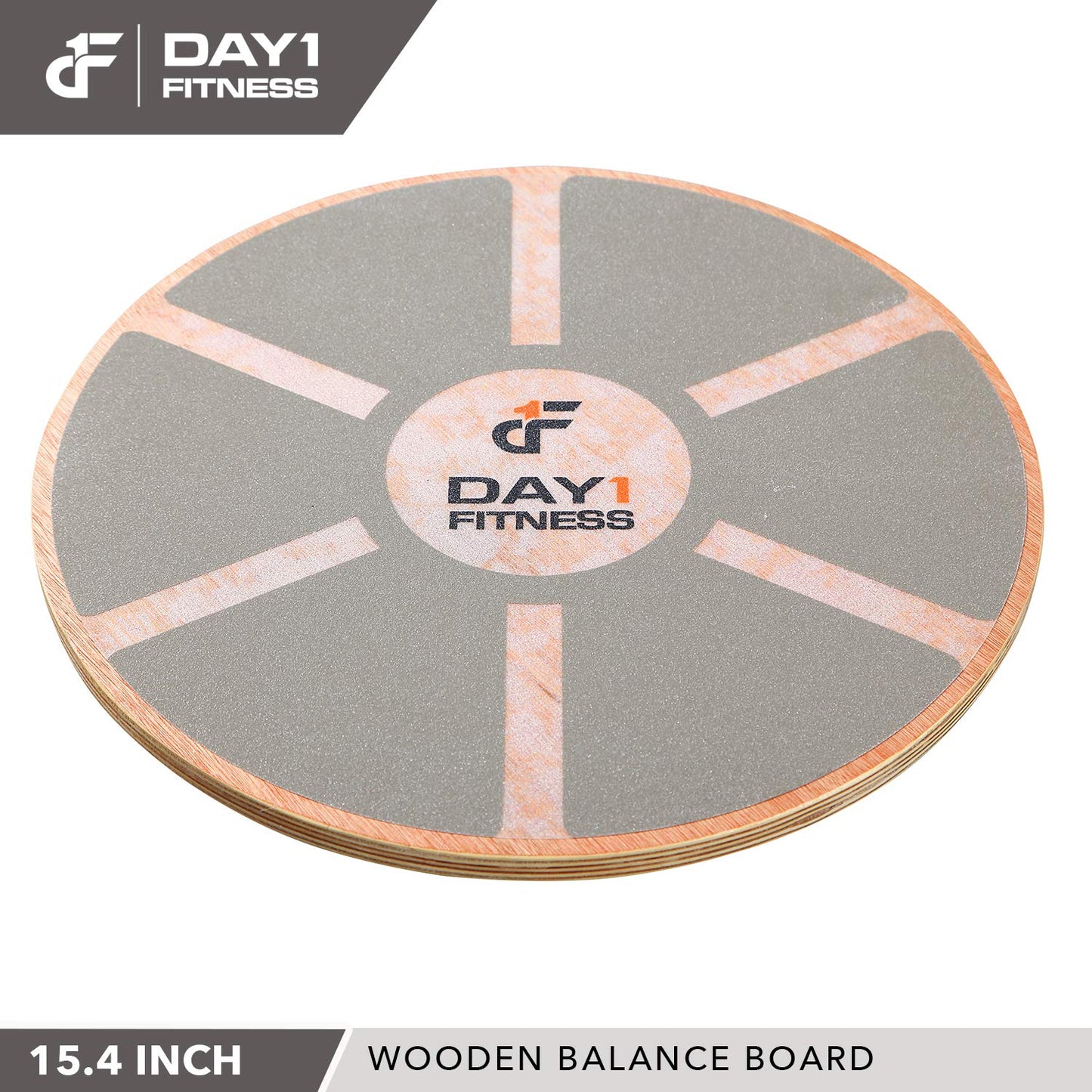 Day 1 Fitness Balance Board, 15.4” – GRAY - 360° Rotation, for Balance, Coordination, Posture - Large, Wooden Wobble Boards with 15° Tilting Angle for Workouts - Premium Core Trainer Equipment