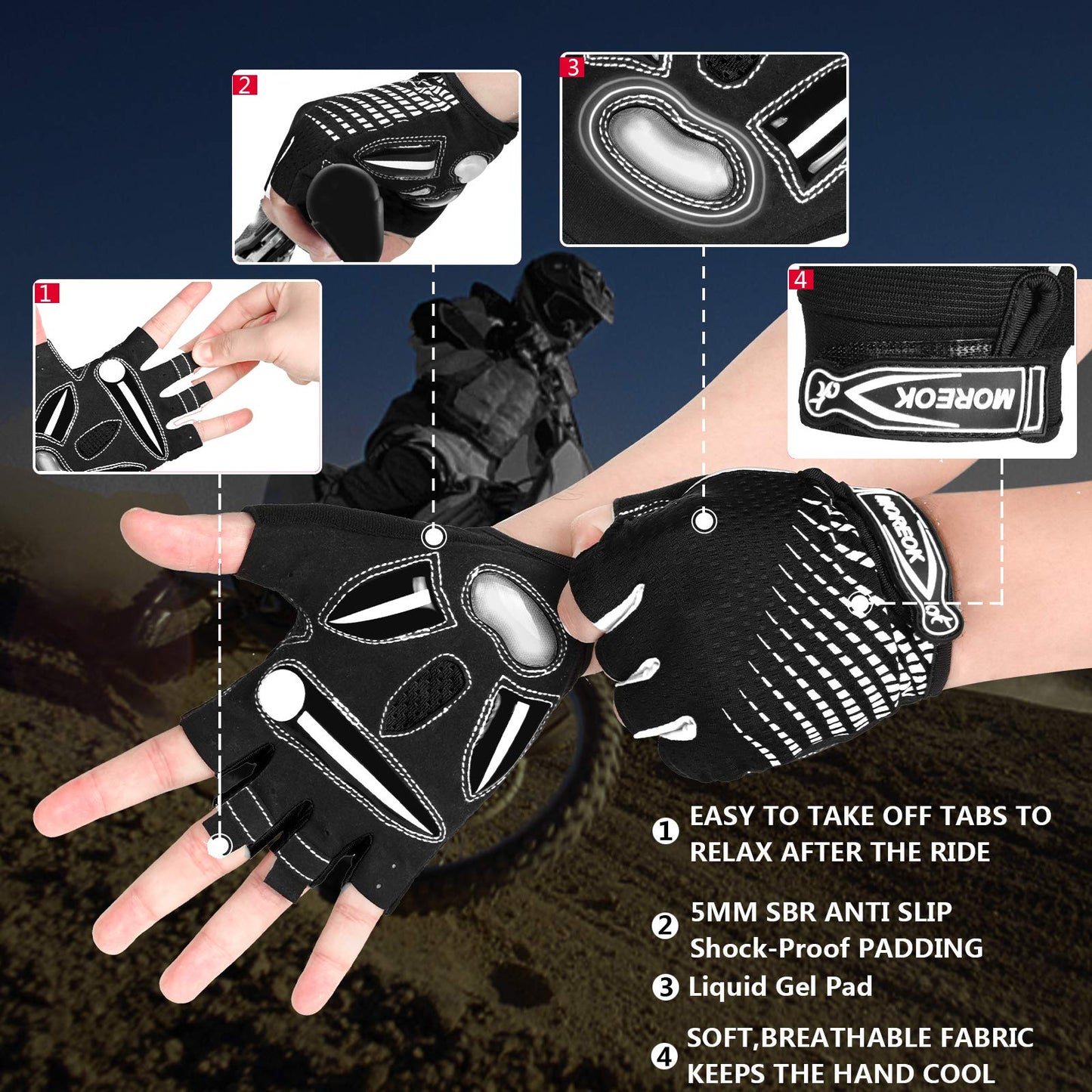 MOREOK Cycling Gloves Bicycle Road Bike Gloves, Half Finger Gel Pad W-L
