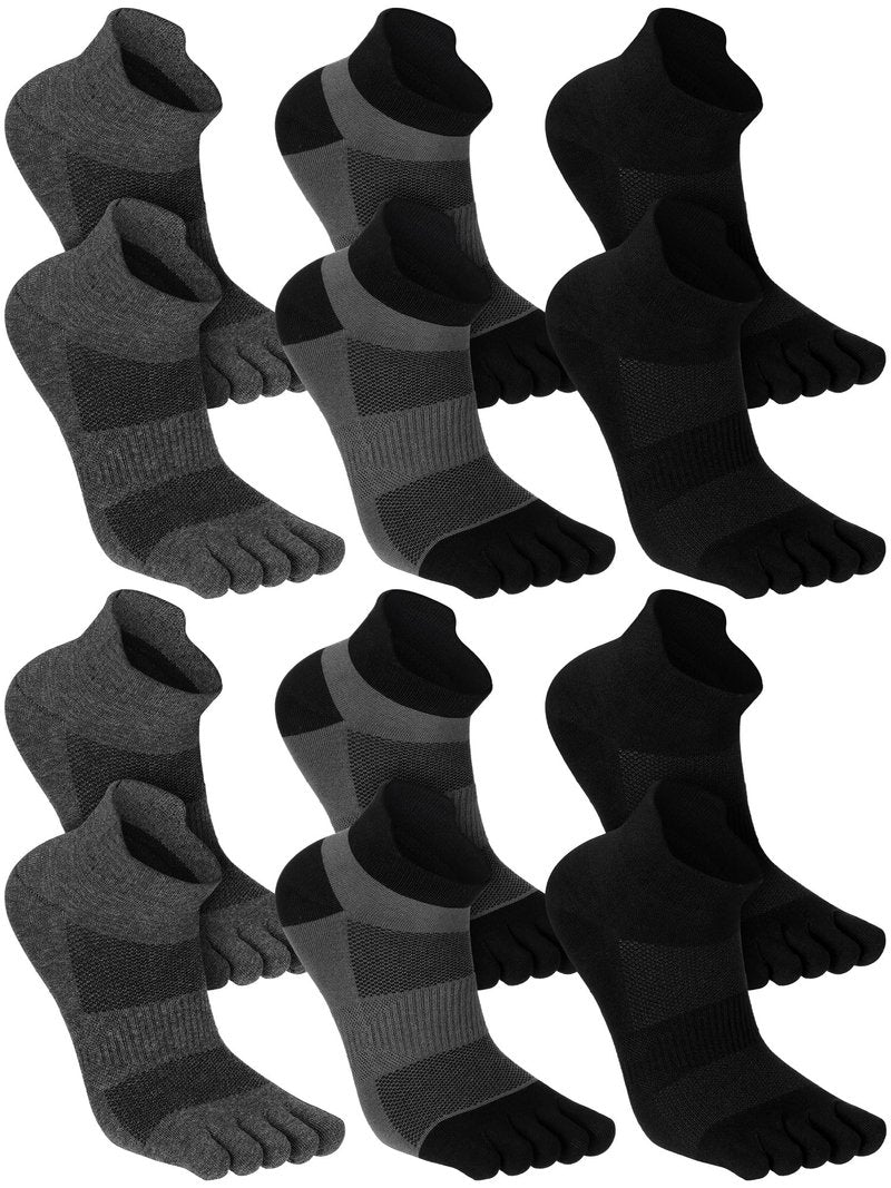 Fourluoo 6 Pairs Women Men Ankle Toe Socks Cotton Warm Crew Toe Separator Socks for Athletic Running (5-9, Five-toe, Black, Light Gray, dark Gray)