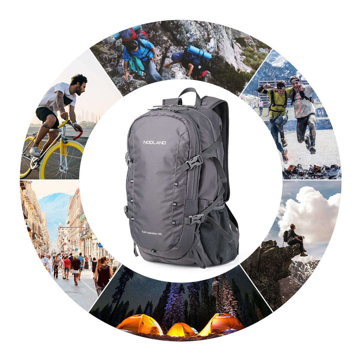 Sharkborough NODLAND Lightweight Backpack, Travel 40L Foldable Water-Resistant Daypack, Hiking Outdoor Camping Rucksack for Men Women