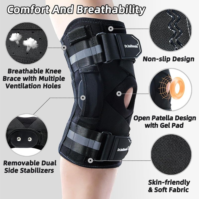 Professional Knee Brace for Men & Women - Hinged Support for Knee Pain, Arthritis, Meniscus Tear, ACL Injury - Breathable, Adjustable, Stabilizing Compression Sleeve for Running, Sports, Workout (Medium)