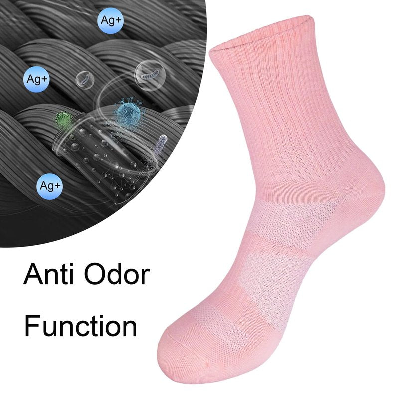 Pauboland Womens 6-Pack Peach Pink Anti Sweat Odor Resistant Stink Proof Compression Quarter Crew Cotton Athletic Running Hiking Socks, Size 6-10