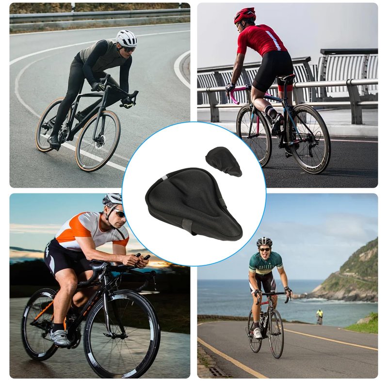 QBXMY7 Bike Seat Cushion, Waterproof Gel Bike Seat Cushion Cover - Soft Padded Comfort for Men & Women