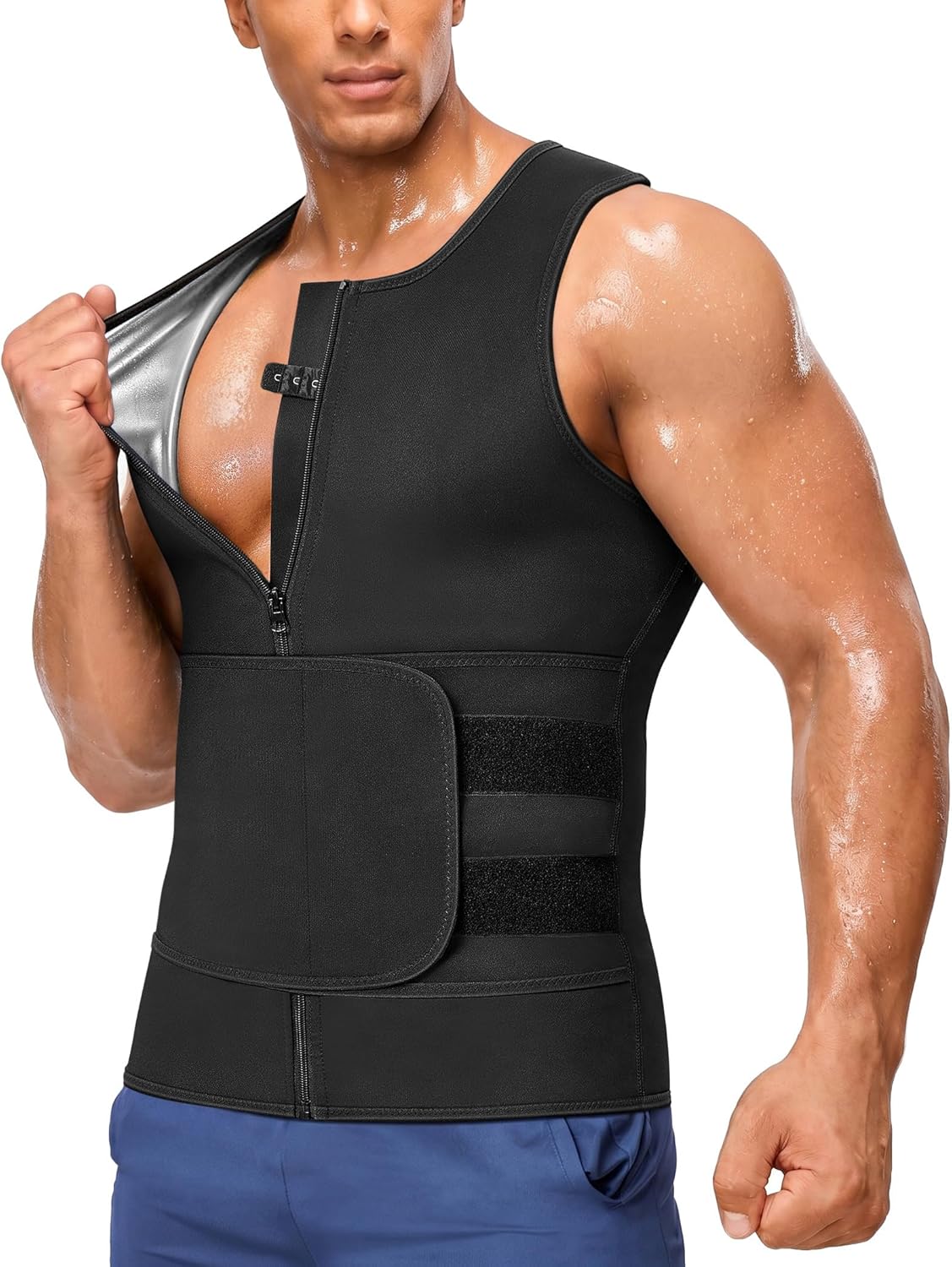 Sauna Suit for Men - 2 in 1 Waist Trainer & Sweat Band for Stomach | Fitness Shirt