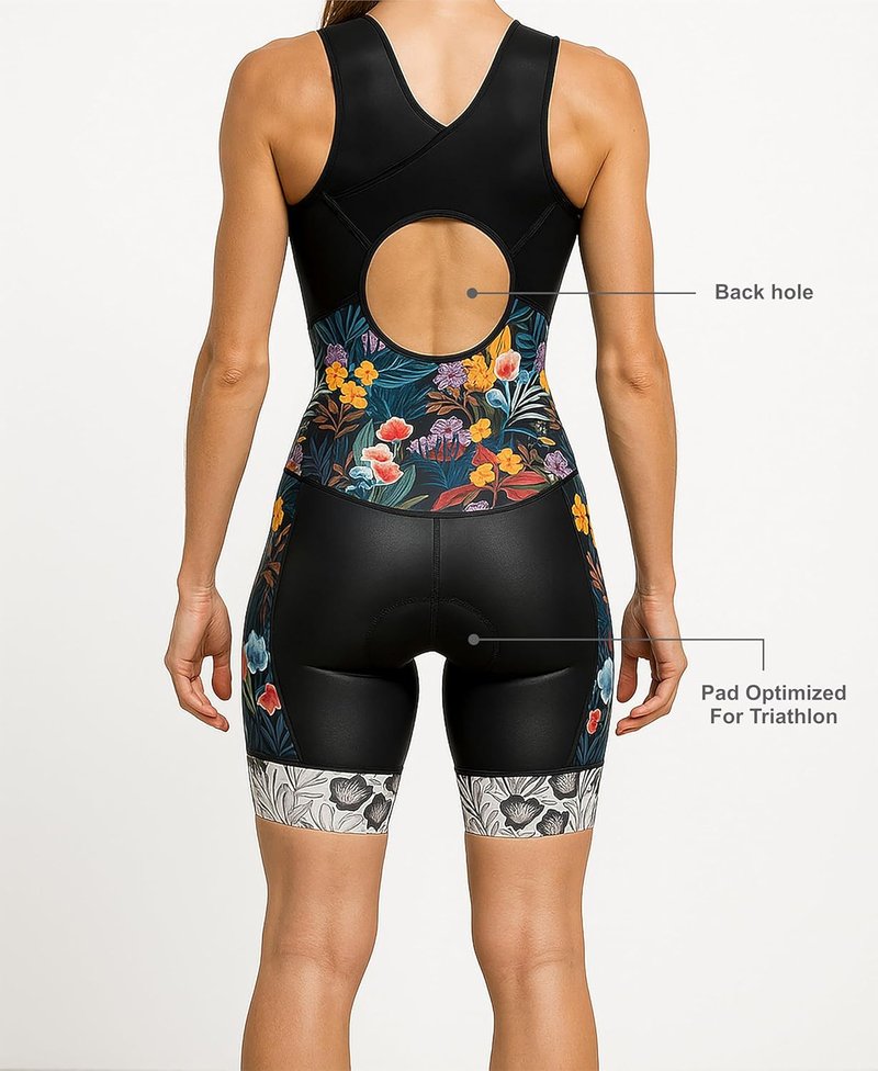 Women's Triathlon Tri-Suit - Sleeveless Racerback Bodysuit, Quick-Drying, Blue