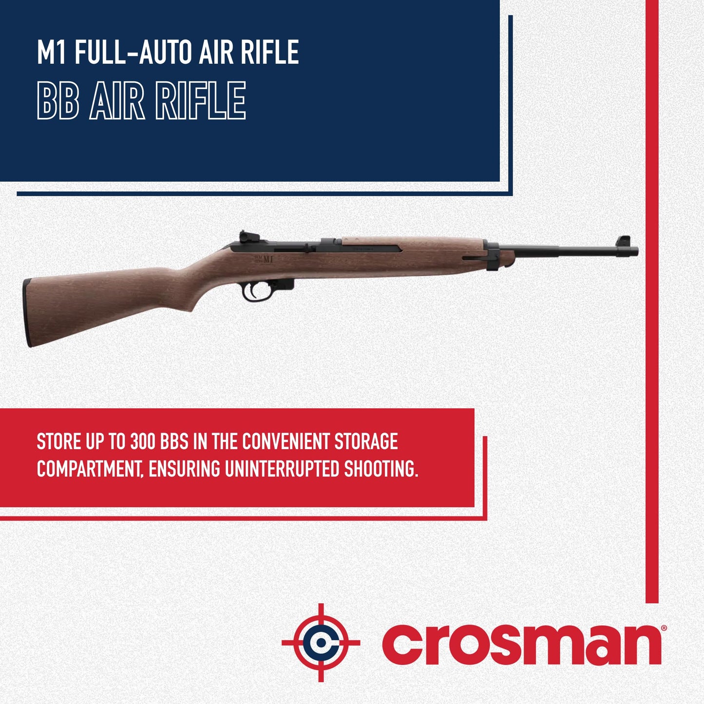 Crosman CFAM1 Full Auto CO2-Powered BB Air Rifle with 300 Round Reservoir - Semi or Full Auto Action, Adjustable Sights, All-Weather Synthetic Stock - Brown