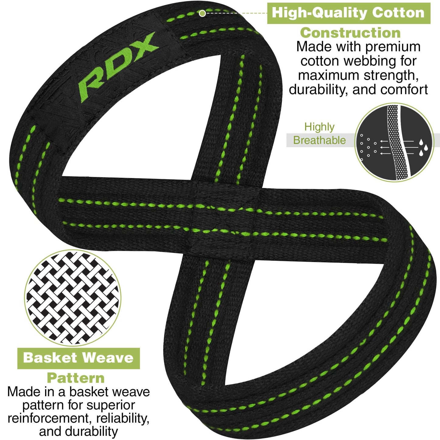 RDX Weight Lifting Straps Figure 8, Anti Slip Strap with Cuffs Wrist Support for Gym Workout Deadlift Powerlifting Bodybuilding Weightlifting, Fitness Strength Training, Hand Bar Grip for Men
