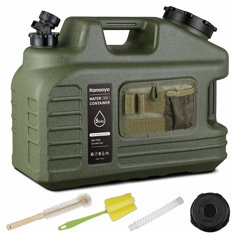 Hanaoyo 5 Gallon Camping Water Jug with Spigot, Water Container BPA Free Water Storage with Tool Bag, Portable Water Tank Emergency Water Storage for Hiking, Camping, Picnic, Home Use