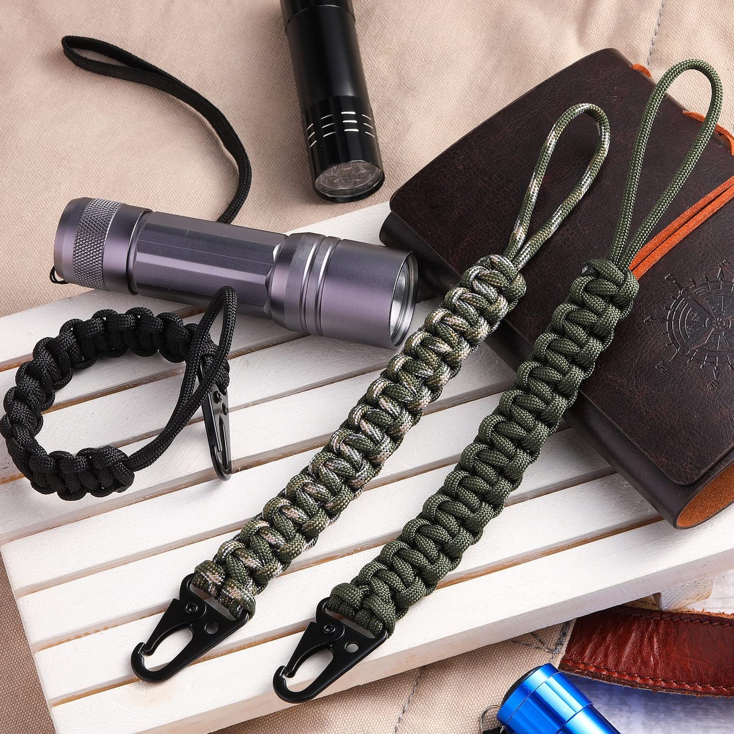 Shappy 3 Pcs Paracord Keychain Weave 550 Paracord 9 Inch Tactical Lanyard Wallet Accessories Camping Fishing Hunting Outdoor (Black, Green, Camouflage Green)