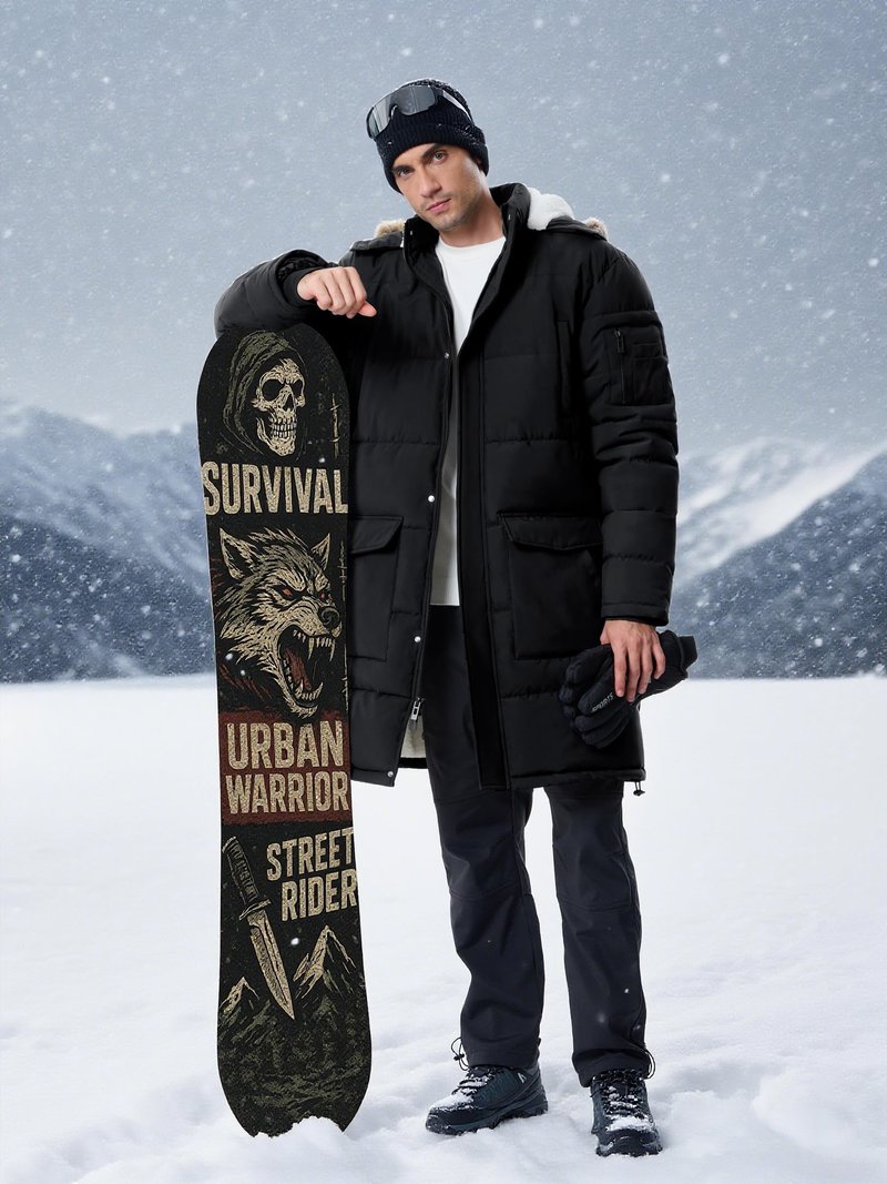 JAWERU Men's Extra Long Fleece Puffer Jacket Outerwear Winter Coats Hooded Parka Warm Water-resistant Cold Weather Black 2XL