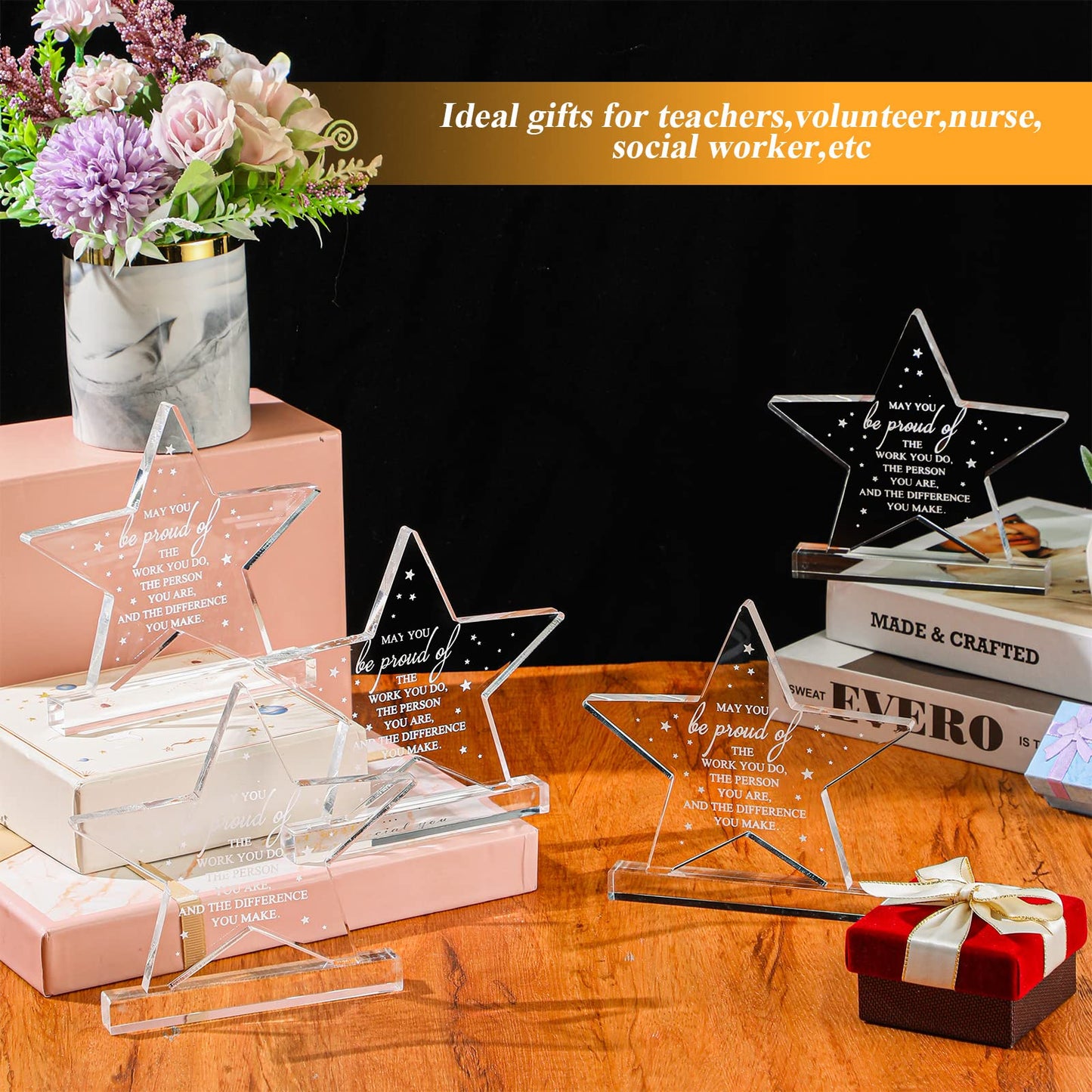 10 Pcs Employee Appreciation Awards for Coworker Acrylic Thank You Trophy May You Be Proud of The Work You Do Sign Prizes for Adults Retirement Goodbye Farewell Gift for Women Men (Star)