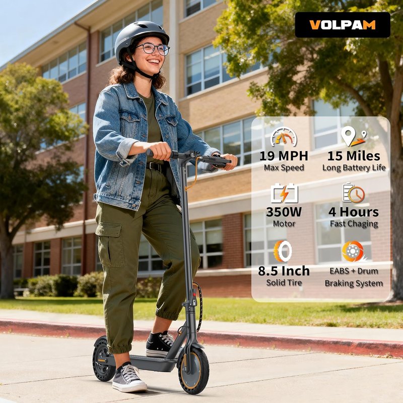 Electric Scooter for Adults - 350/500W Motor, 15/22 Mile Range, Dual Braking System | 19/21 MPH Speed, Foldable Design