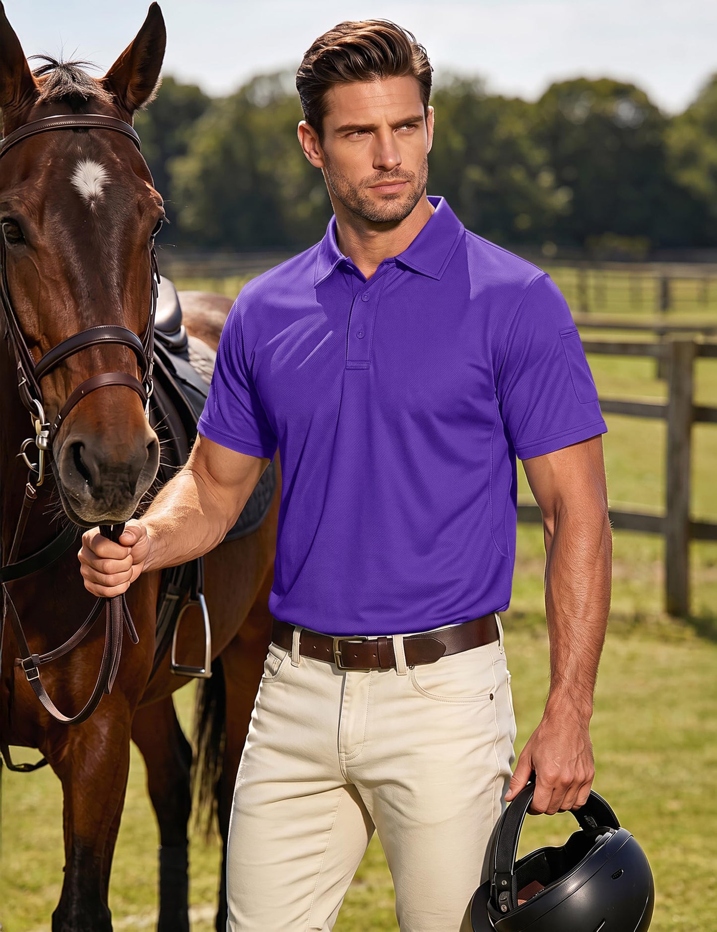 MAGCOMSEN Mens Polo Shirts Short Sleeve Golf Work Casual Quick Dry Summer Performance Shirts Purple L