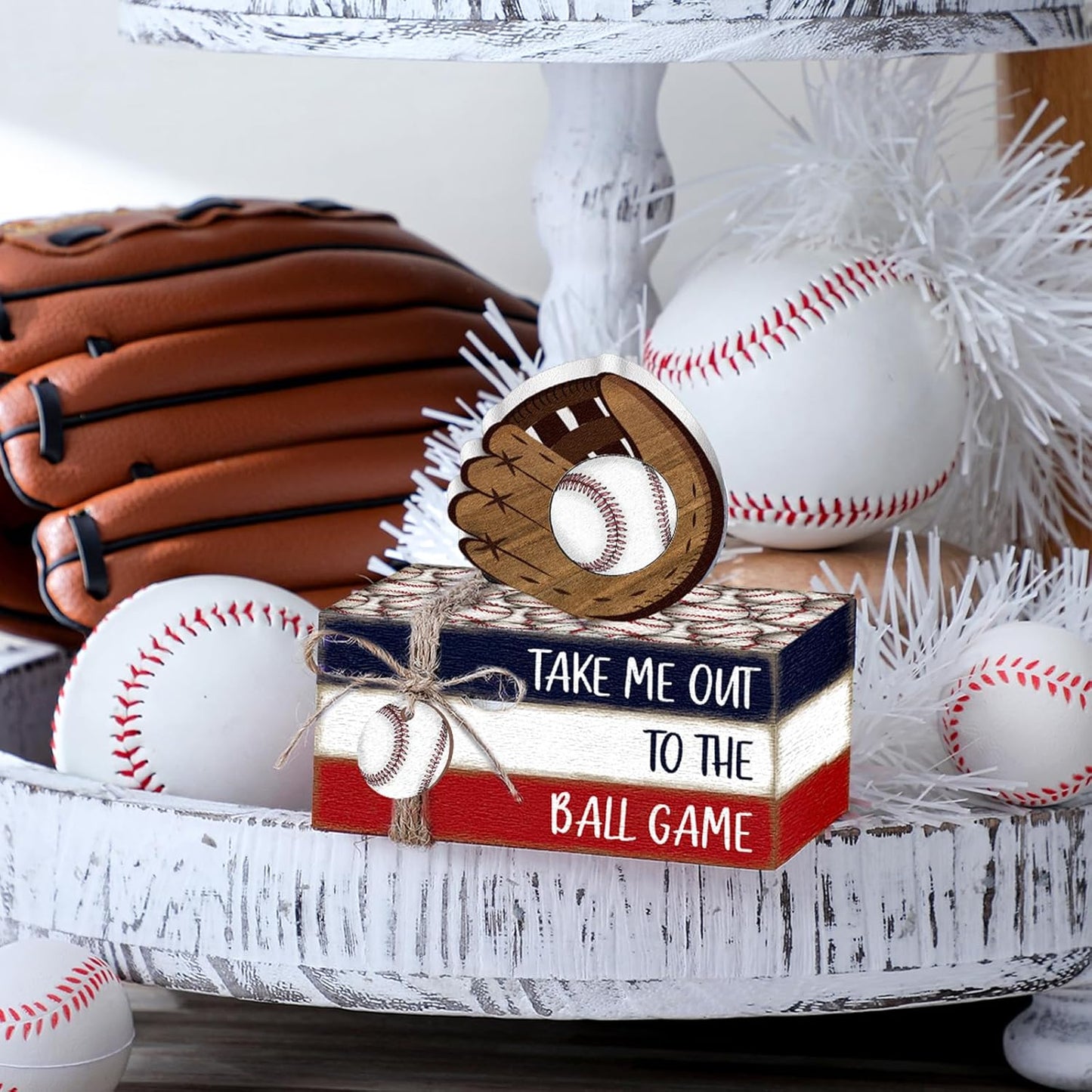 Baseball Decorations - 5 Pcs Mini Wooden Centerpieces for Farmhouse Tiered Tray | Sport Party Decor 2026