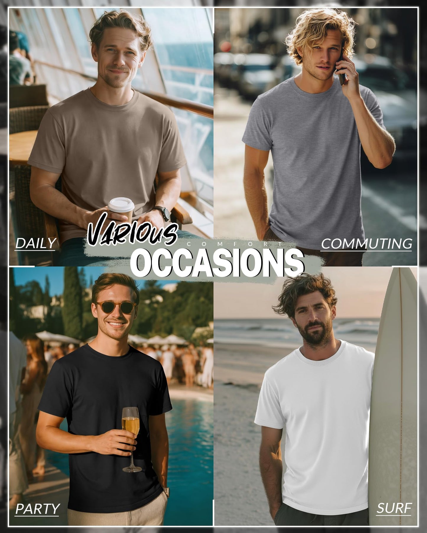 Ficerd 5 Pack Men's Big and Tall Shirts Short Sleeve Cotton Tee Summer Crew Neck Oversize Top Loose Fit Shirt Multipack
