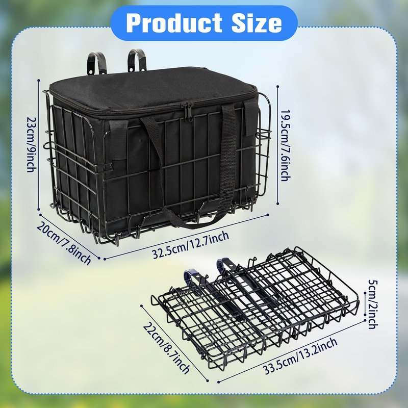 Yezmo Bike Basket, Bike Basket Front with Portable Waterproof Liner Bag Ebike Basket Accessories for Women Men Carrying Small Pet Dogs, Fruit & Grocery