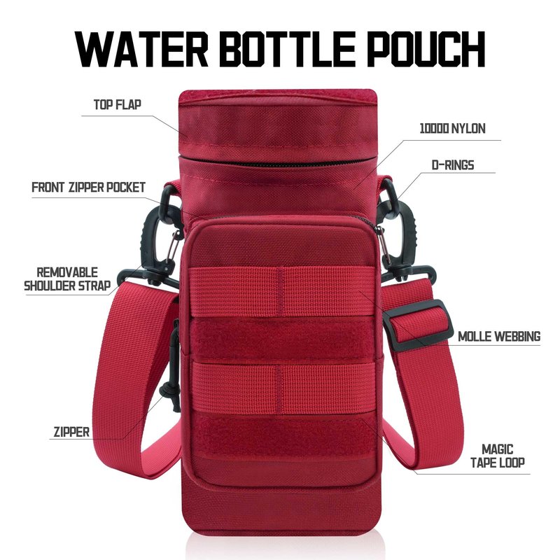 Tactical Water Bottle Pouch, Military Army Molle Water Pouches Carrier Holder for Hiking Camping Outdoor Sport Travel (RED)