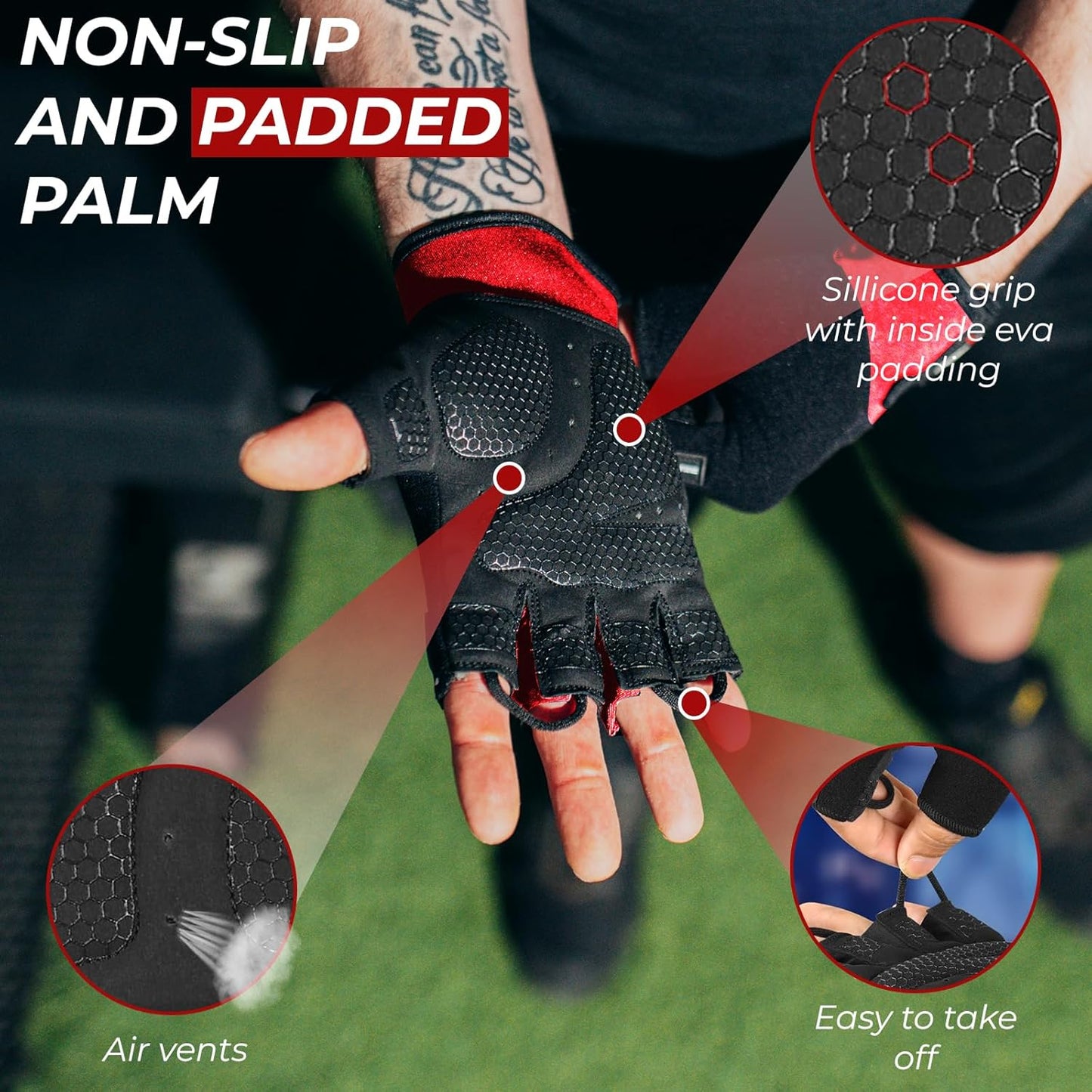 BEAST RAGE Workout Gloves - Durable Half Finger Gym Gloves for Weightlifting & Cycling | Anti-Slip Grip, Unisex