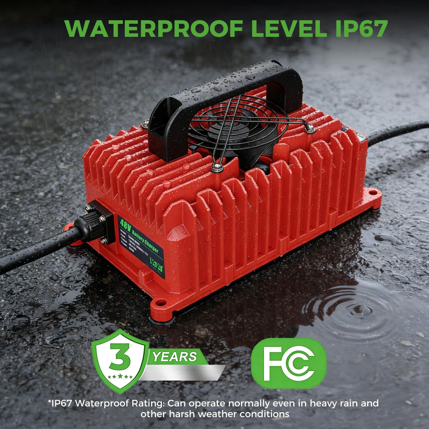 10L0L 48V Golf Cart Battery Charger for Club Car DS Precedent, 15Amp Smart Charger with 3-Pin Plug for Lead Acid Battery, AGM Battery, LiFePO4 Battery, IP67 Waterproof, Auto Shut-Off