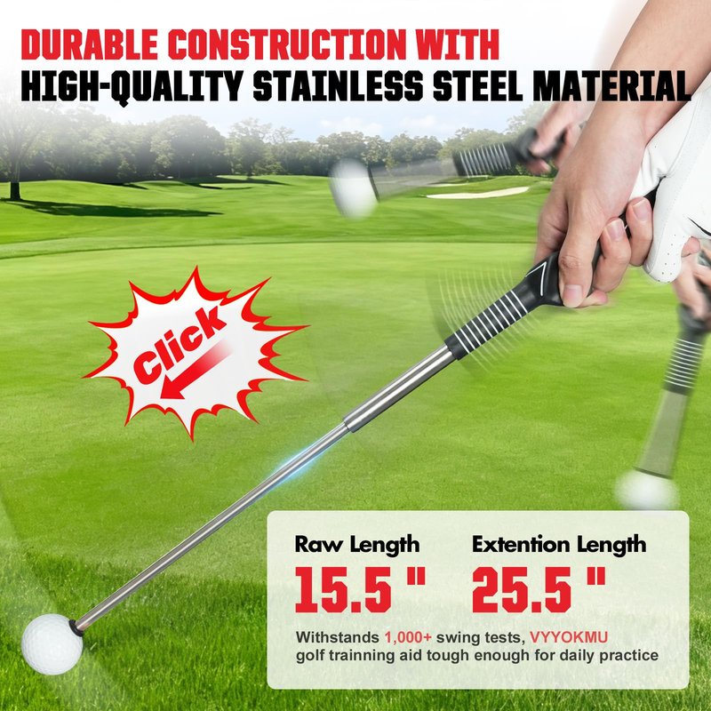 VYYOKMU Tempo Stick Golf for Right Hand, Retractable Golf Swing Training Aid with Arm Band, Telescopic Club Indoor & Outdoor Practice Warm-Up Golf Swing Trainer for Golfer Beginner Men Woman Golf Gift
