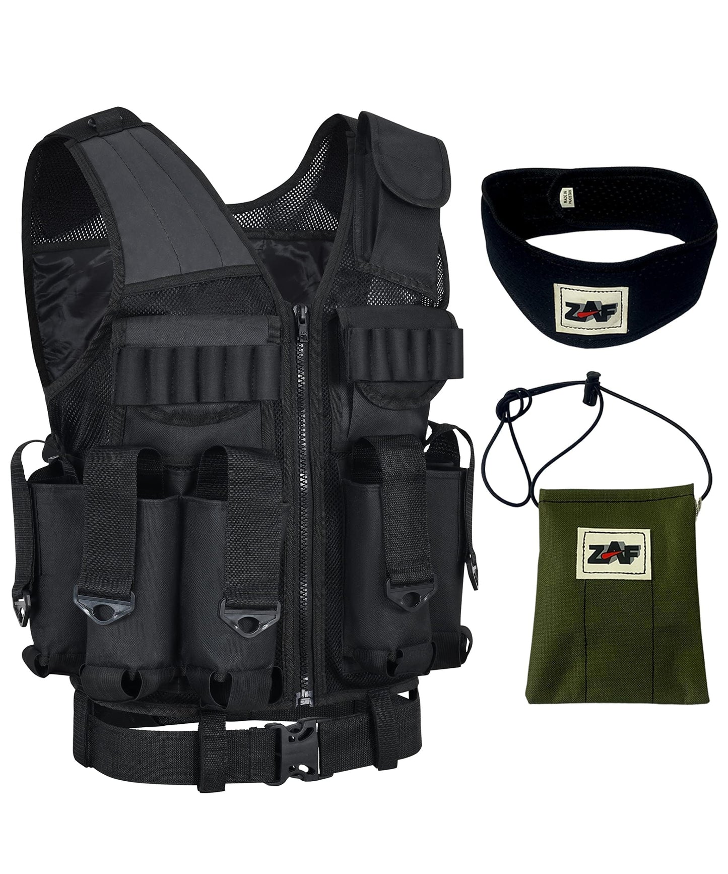 9 pod Paintball/Tactical Vest with Barrel Pouch and Neck protector Unisex Combat vest with Adjustable Sides and Shoulder to Fit all