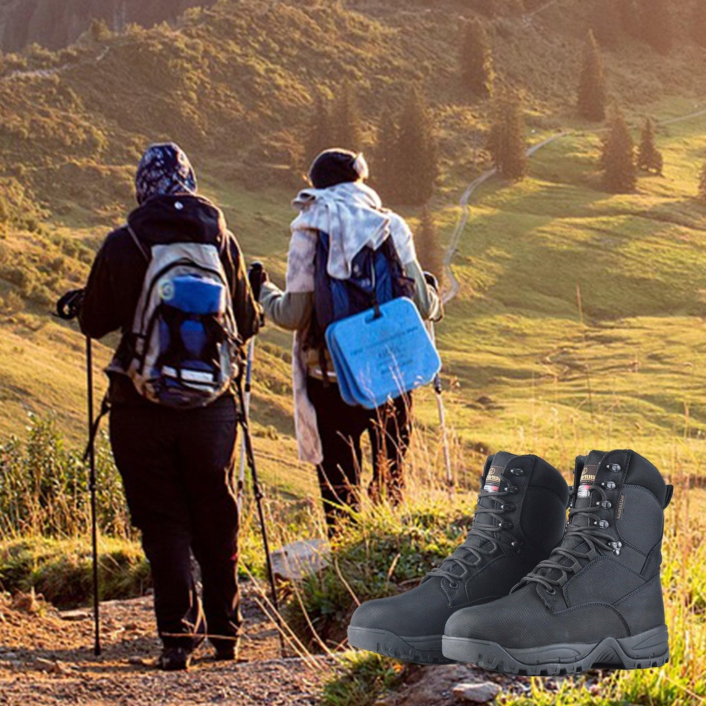 R RUNFUN Men's Waterproof Military Tactical Boots Lightweight Work Boot Insulated Hunting Boots, 8 Inches Lace-up Outdoor Boots, 400g Thinsulate(RF2301Black,Size12)
