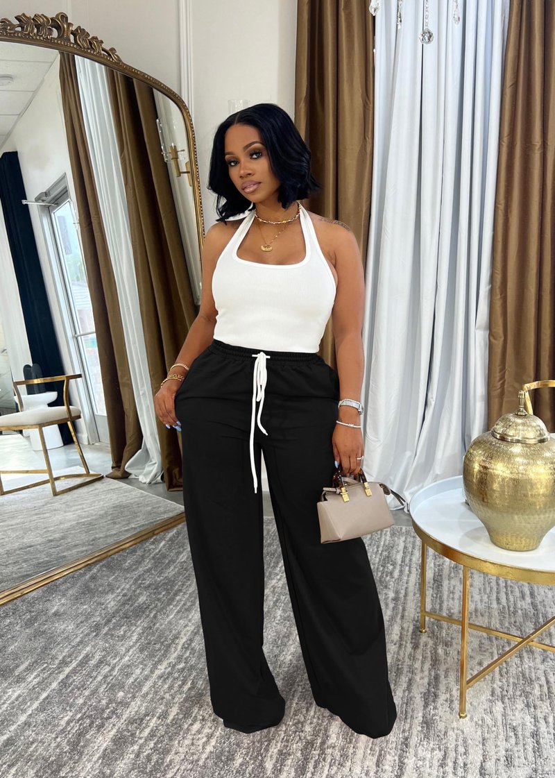 Nimsruc Wide Leg Sweatpants for Women High Waisted Drawstring Casual Loose Long Pants with Pockets 2026 Black XXL