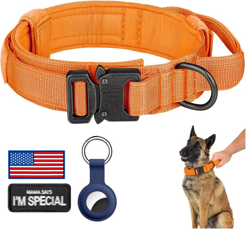 Tactical Dog Collar - Adjustable Military Nylon with Control Handle & Heavy Metal Buckle | Medium & Large Dogs (Orange, S)