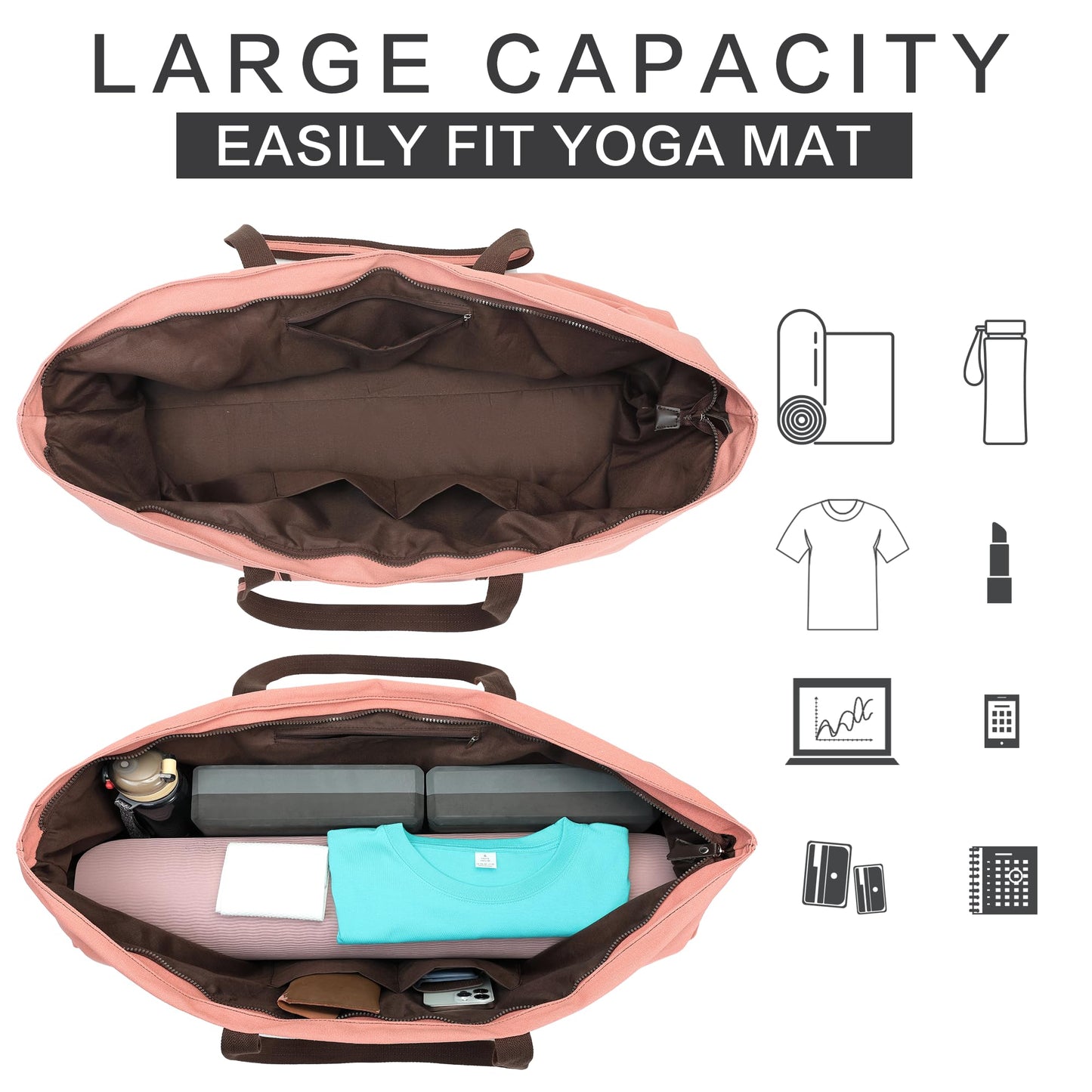 RXHOSIGAY with Multi-Functional Storage Pockets Full-Zip Extra Large Yoga Mat Tote Bag Sports Gym Pilates Bag Pink