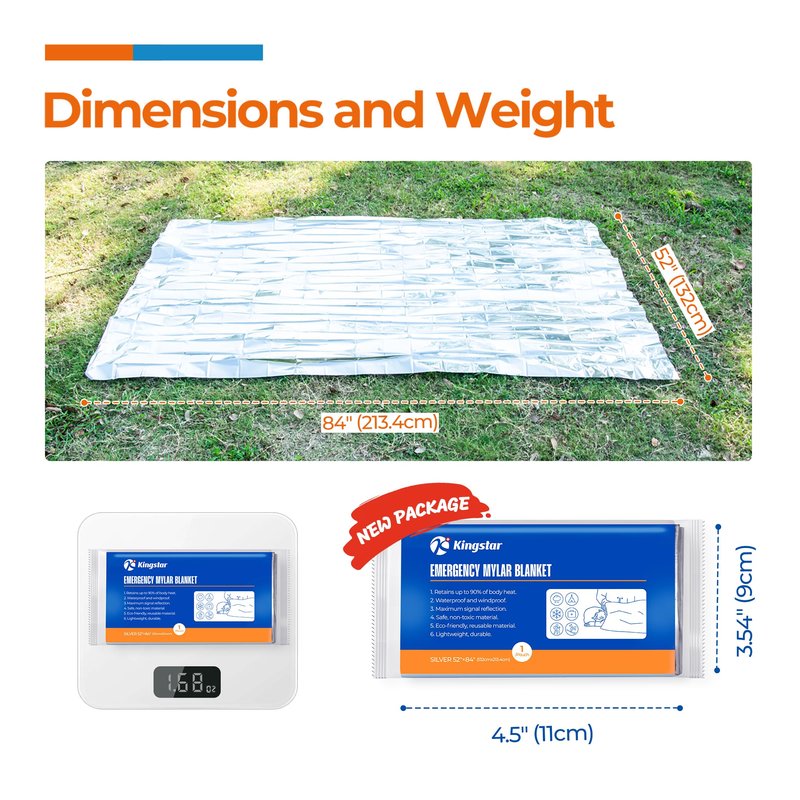 K Kingstar Emergency Blanket 75 Pack, 84" L x 52" W, Bulk Supply for Homeless Outreach, Mylar Blankets Retain 90% Body Heat, Perfect for Building Winter Survival Kits & Community Care Packages