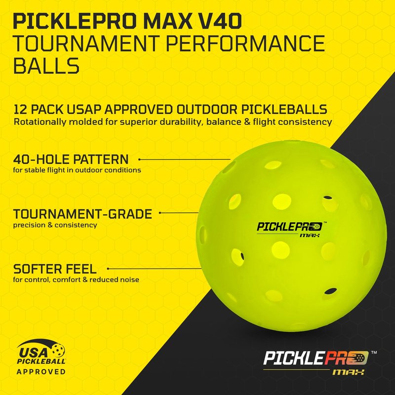 Rotationally Molded Pickleball Balls Outdoor – USAPA Tournament Pickleballs 40-Hole LDPE Design for Precise Control, Durable Seamless Pickle Balls for Competitive & Recreational Play, 12-Pack