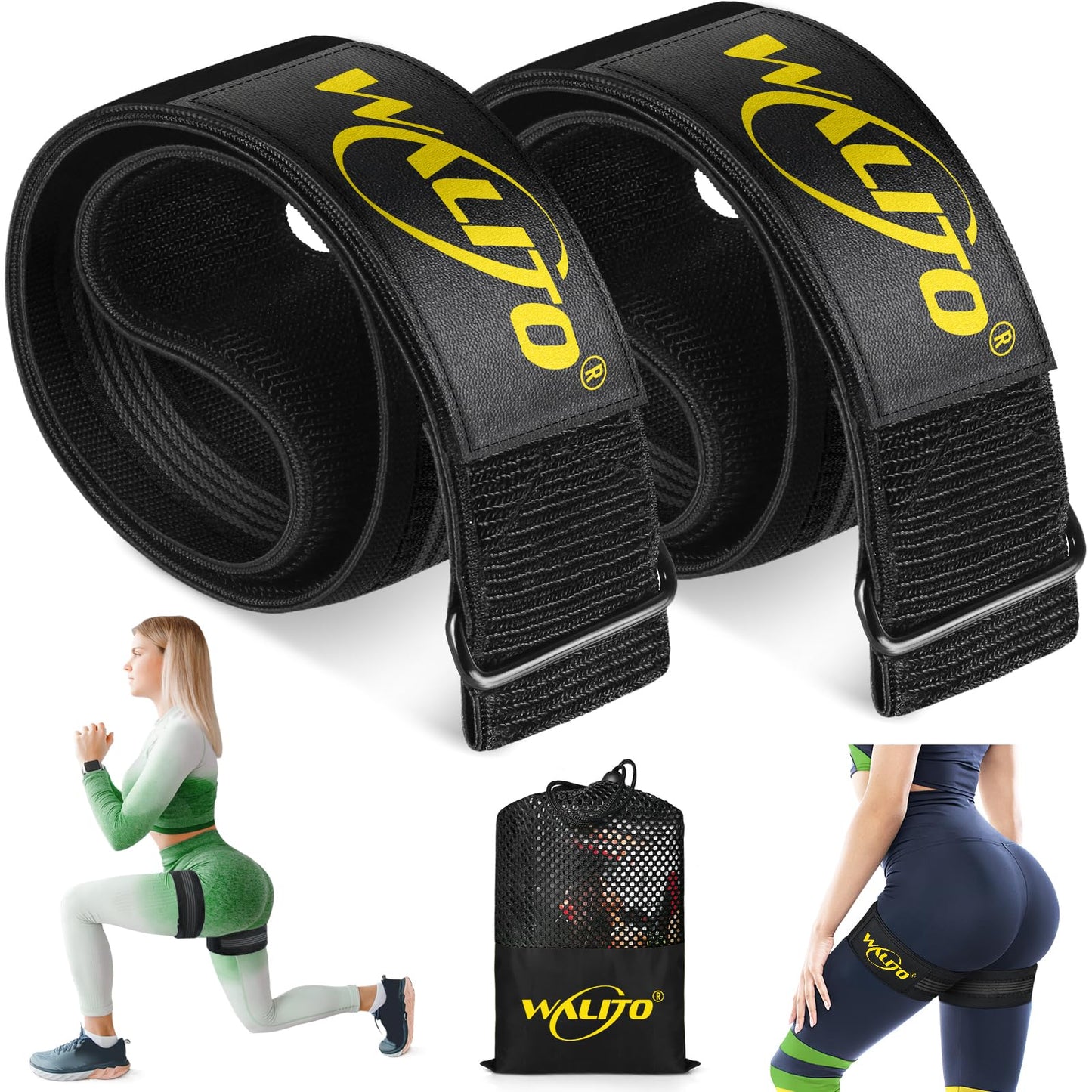 Booty Bands for Women Glutes - BFR Blood Flow Restriction Bands with Weekly Plan for Legs, Butt & Hip Building, Occlusion Bands for Workouts, Fabric Bands for Squat Butt & Thigh (Black Yellow Bands)