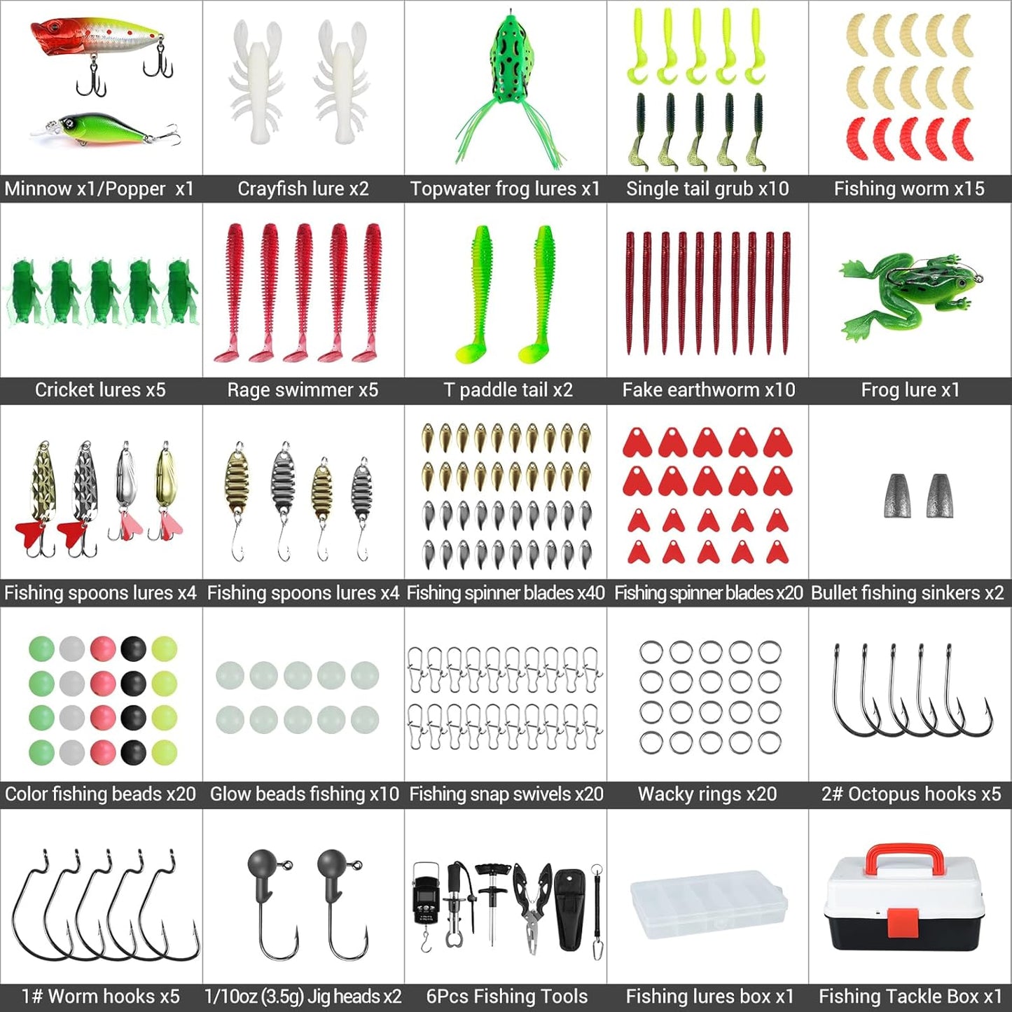 Fishing Tackle Box - 3 Layers with 213 Pcs Fishing Lures Kit & Essential Tools | Perfect for Beginners & Kids
