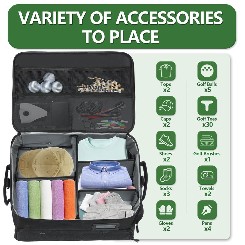 1GoTo-G 3 Layer Golf Trunk Organizer - Large Capacity Golf Trunk Organizer for 2 Pair Size 13 Shoes, Gifts for Men for Accessories, Balls, Tees, Clothes, Gloves