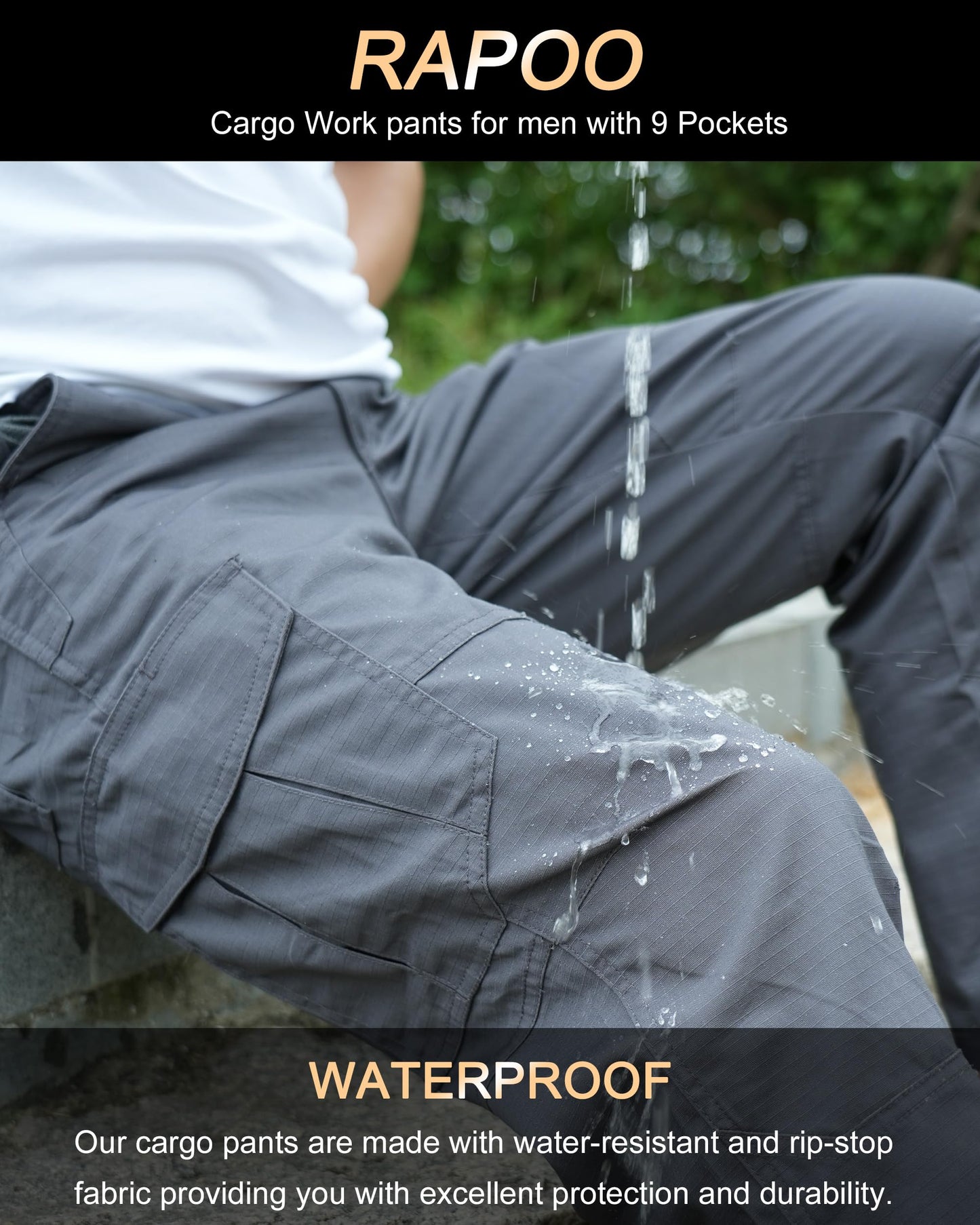 Rapoo Cargo Hiking Tactical Pants for Men Waterproof Work Military Army Casual Pants for Men with Pockets Mens Ripstop Construction Carpenter Hunting Outdoor Pants Outdoor Grey 34Wx32L