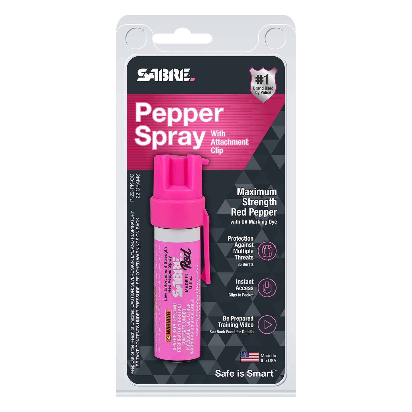 SABRE RED Compact Pepper Spray for Self Defense, Max Police Strength OC Spray with UV Dye, Easy Carry Belt Clip & Fast Access, Protect Against Multiple Threats, Secure & Easy to Use Safety, 0.67 fl oz