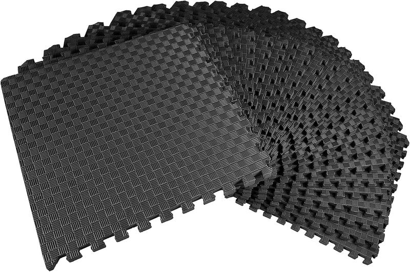 BalanceFrom Puzzle Exercise Mat - 1" Thick EVA Interlocking Foam Tiles for Home Gym | Black, 24" x 24" (72 Sq Ft, 18 Tiles)