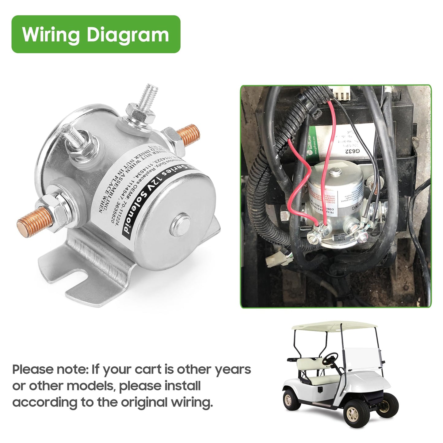 10L0L Max 250A 12V Solenoid Relay for EZGO Marathon 1979-1994 & Cushman Gas Golf Cart, 4 Terminal Continuous Duty, OEM# 16542G1 16542-G1 889673 70-111224 3635820