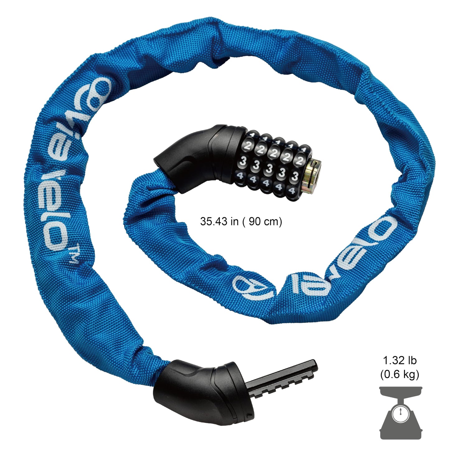 Via Velo Bike Chain Lock, 5-Digit Resettable Combination Heavy Duty Anti-Theft Bicycle Lock, 2.95 Ft Security Bike Locks for Scooter, Motorcycle, Gate, Fence, Valuables Etc(Blue)