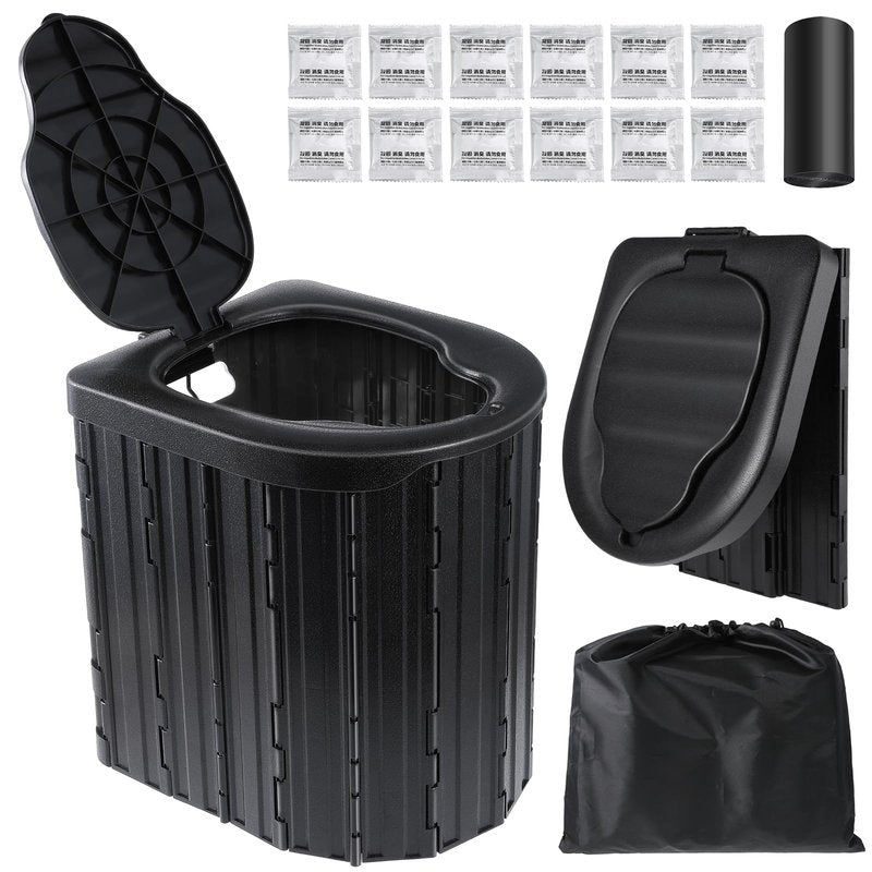 Camping Toilet, Portable Toilet for Adults, Camp Toilet with Handbag, Travel Potty for Camping, Hiking, RoadTrip, Car, Tent, Truck Drivers (black-15.7''H)