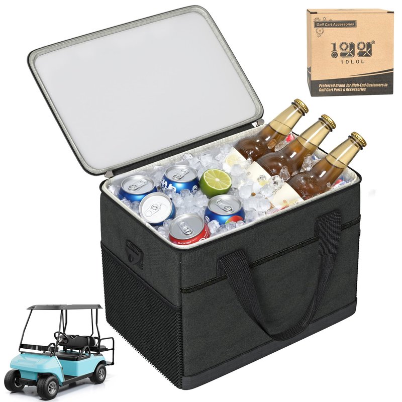 10L0L Golf Cart Ice Bag, 27L Large Capacity Waterproof Oxford Cooler with Multi-Pocket Design, 6-Hour Insulation, Easy Access & Lightweight for Yamaha EZGO Club Car Golf Cart Accessories (Black/Gray)