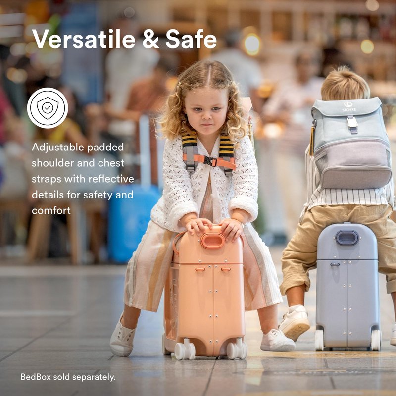 Stokke JetKids BackPack, Pink Lemonade - Expandable Design for Kids 2-7 Years Old - Easy-to-Clean, Water Repellent Fabric - Includes Pull-Out Seat Pad, Name Tag & Detachable Captain Stripes