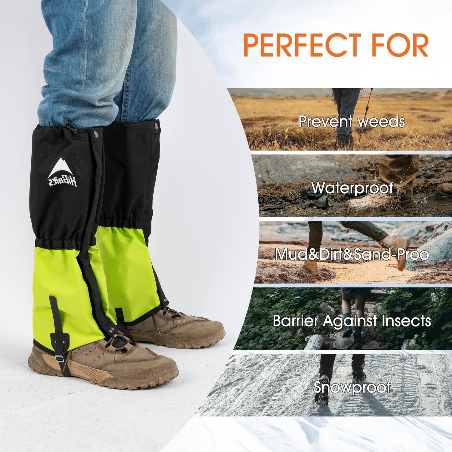 Waterproof Leg Gaiters for Men and Women Adjustable Snow Boot Gaiters for Hiking in Hunting Sand and Mud Mountain Climbing or Snowshoeing (Green M)