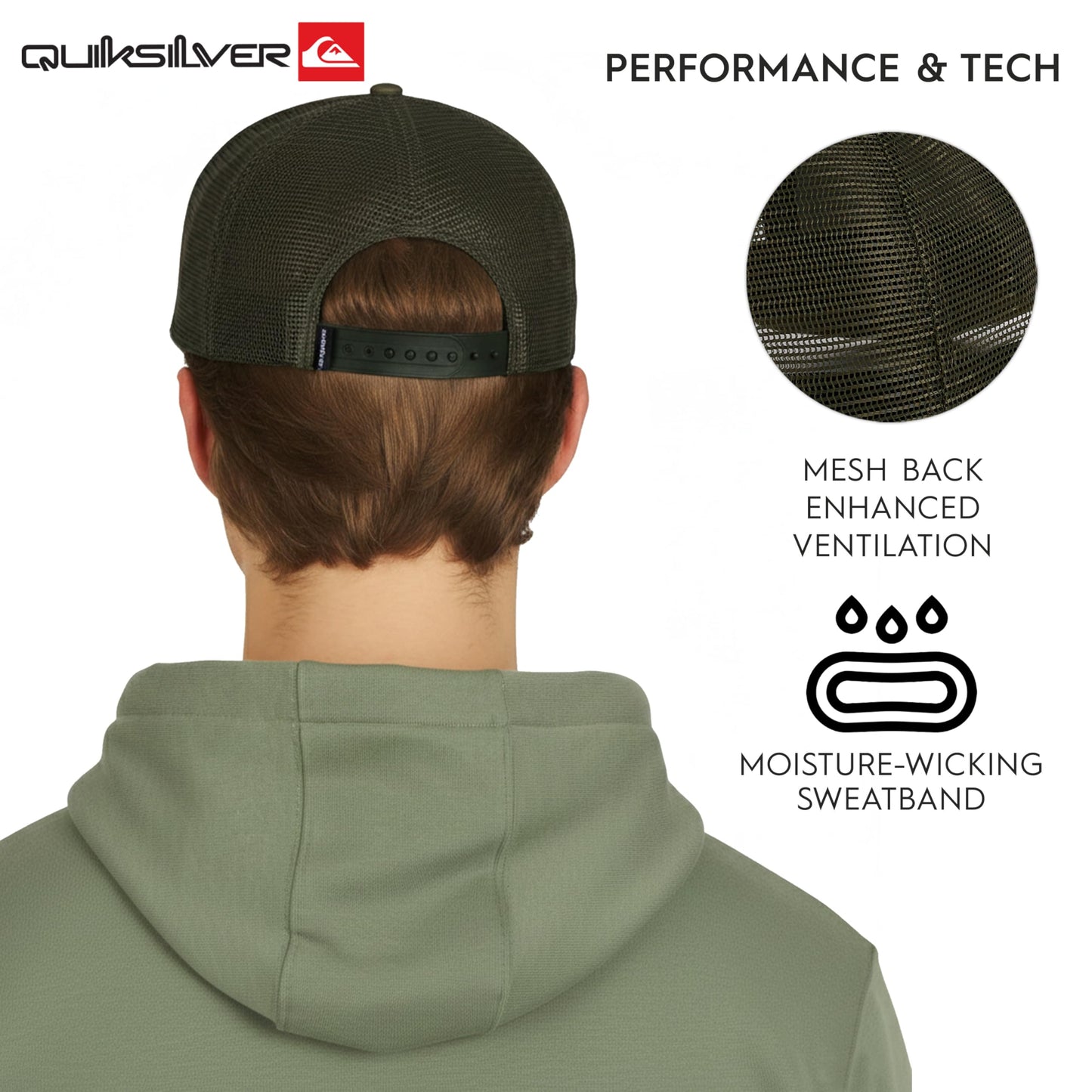 Quiksilver Men's Premium Cotton Adjustable Snap Back Logo Baseball Cap, Sage, One Size